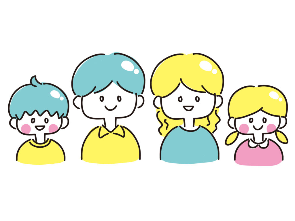 幸せそうな家族４人　イラスト画像